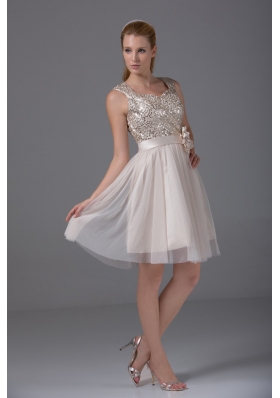 Round Split Neck Cream Colored Prom Homecoming Dress