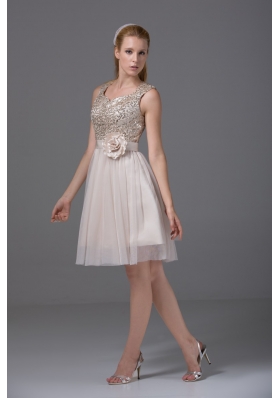 Round Split Neck Cream Colored Prom Homecoming Dress