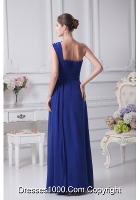 Royal Blue One Shoulder Appliques Beaded Ruched Prom Dress