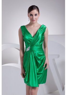 Ruffles and Ruche Decorated Short V-neck Prom Dresses