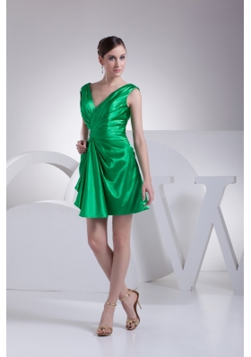 Ruffles and Ruche Decorated Short V-neck Prom Dresses