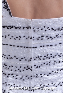 Satin White Mini Prom Party Dress with Black Beading One Shoulder