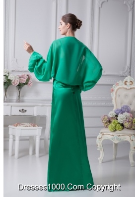 Sheath Spaghetti Straps Beading Ruching Green Prom Dress