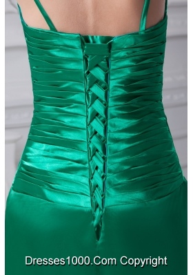 Sheath Spaghetti Straps Beading Ruching Green Prom Dress
