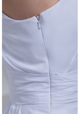 Single Shoulder Ruffles and Sash Wedding Gowns with One Long Sleeve