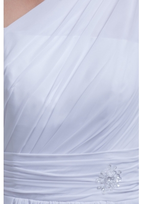 Single Shoulder Ruffles and Sash Wedding Gowns with One Long Sleeve