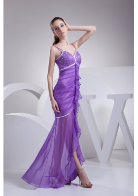 Spaghetti Straps High Low Prom Dresses with Beading Ruche and Ruffles