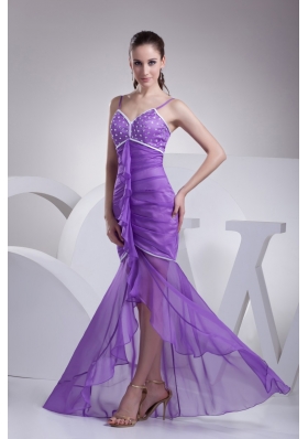 Spaghetti Straps High Low Prom Dresses with Beading Ruche and Ruffles