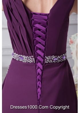 Ankle-length V-neck Prom Dress with Watteautain and Beaded Sash