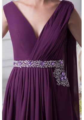 Ankle-length V-neck Prom Dress with Watteautain and Beaded Sash