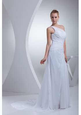 Appliques and Ruching Dedcorated One Shoulder Sheath Wedding Gowns