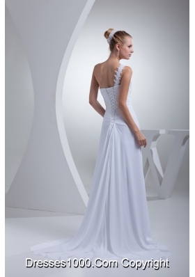Appliques and Ruching Dedcorated One Shoulder Sheath Wedding Gowns
