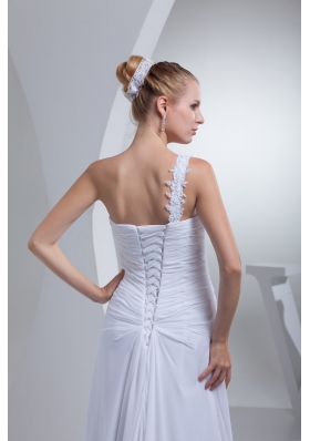 Appliques and Ruching Dedcorated One Shoulder Sheath Wedding Gowns