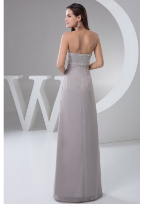 Beading and Ruches Accent Floor-length Gray Prom Evening Dress