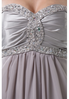 Beading and Ruches Accent Floor-length Gray Prom Evening Dress