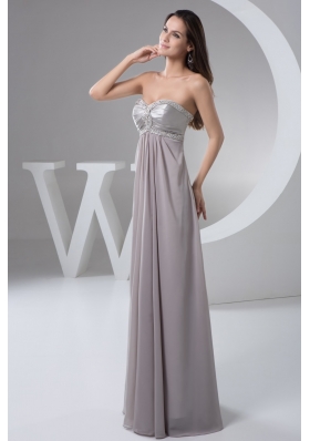 Beading and Ruches Accent Floor-length Gray Prom Evening Dress