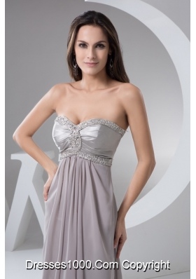 Beading and Ruches Accent Floor-length Gray Prom Evening Dress