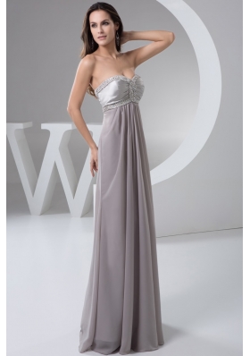 Beading and Ruches Accent Floor-length Gray Prom Evening Dress