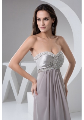 Beading and Ruches Accent Floor-length Gray Prom Evening Dress