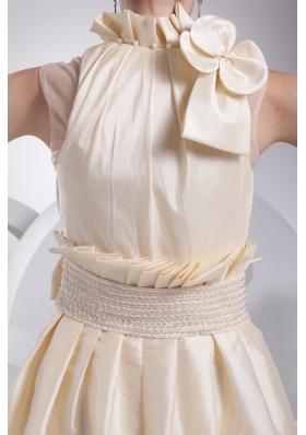 Beading Ruffles and Bowknot High Neck A-line Prom Gowns