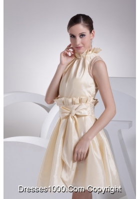 Beading Ruffles and Bowknot High Neck A-line Prom Gowns