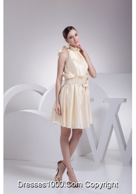 Beading Ruffles and Bowknot High Neck A-line Prom Gowns