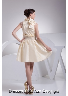 Beading Ruffles and Bowknot High Neck A-line Prom Gowns