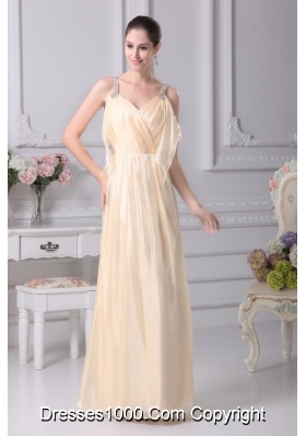 Beading Straps Column Ankle-length Champagne Prom Dress