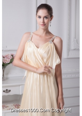 Beading Straps Column Ankle-length Champagne Prom Dress