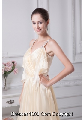 Beading Straps Column Ankle-length Champagne Prom Dress