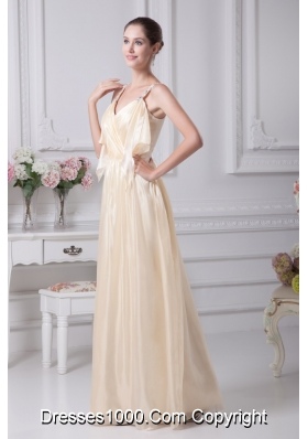 Beading Straps Column Ankle-length Champagne Prom Dress