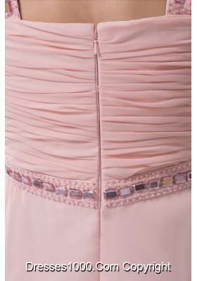 Beautiful Beaded Straps Ruched Prom Dress in Baby Pink