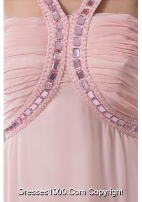 Beautiful Beaded Straps Ruched Prom Dress in Baby Pink