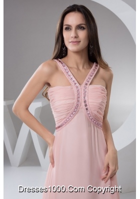 Beautiful Beaded Straps Ruched Prom Dress in Baby Pink