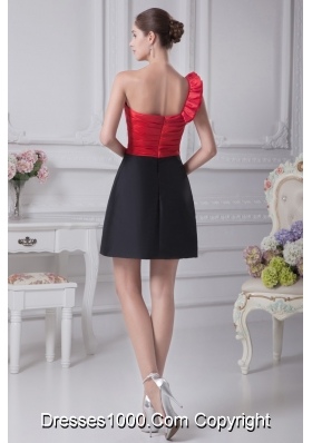 Black and Red Beaded and Ruffled Single Shoudler Prom Dresses