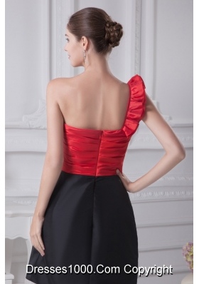 Black and Red Beaded and Ruffled Single Shoudler Prom Dresses