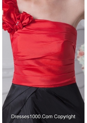 Black and Red Beaded and Ruffled Single Shoudler Prom Dresses