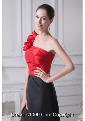 Black and Red Beaded and Ruffled Single Shoudler Prom Dresses