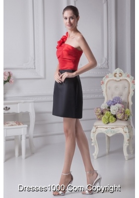 Black and Red Beaded and Ruffled Single Shoudler Prom Dresses