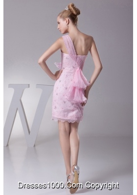 Bowknot and Ruffles Decorated Single Shoulder Prom Gown with Lace Hemline