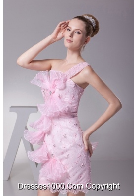 Bowknot and Ruffles Decorated Single Shoulder Prom Gown with Lace Hemline