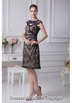 Column Bateau Black Lace Knee-length Prom Dress for 2013