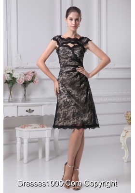 Column Bateau Black Lace Knee-length Prom Dress for 2013