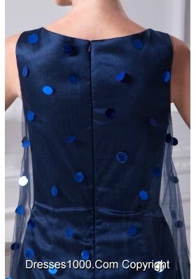 Dark Blue Mini-length Scoop Taffeta Prom Dresses with Sequins