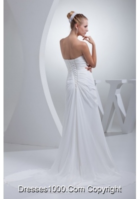 Empire Court Train Sweetheart Bridal Dresses with Diamonds and Ruching