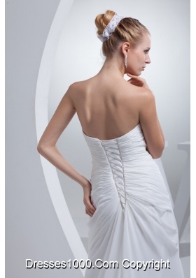 Empire Court Train Sweetheart Bridal Dresses with Diamonds and Ruching