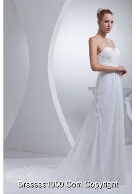 Empire Court Train Sweetheart Bridal Dresses with Diamonds and Ruching