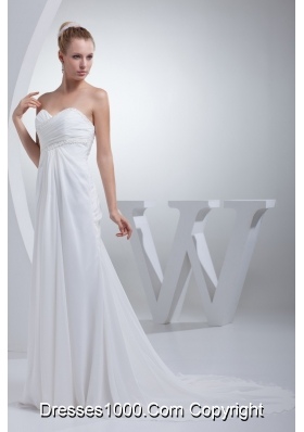 Empire Court Train Sweetheart Bridal Dresses with Diamonds and Ruching