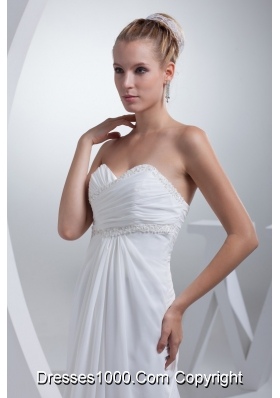 Empire Court Train Sweetheart Bridal Dresses with Diamonds and Ruching