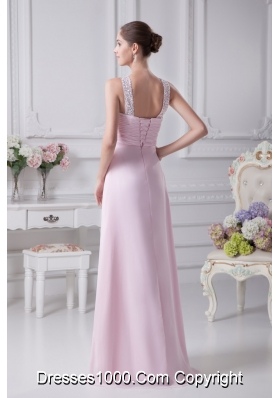 Empire Ruching Baby Pink Prom Dress with Beaded Neckline